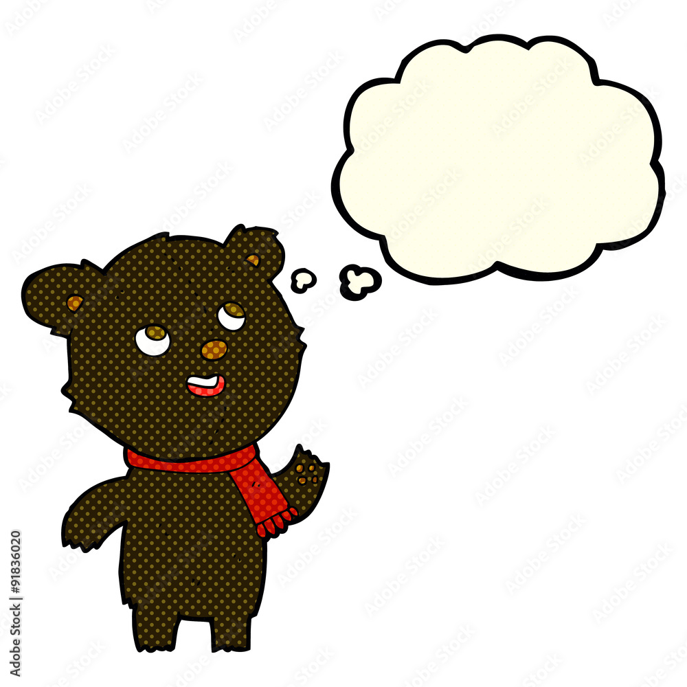 cartoon black bear wearing scarf with thought bubble cartoon black bear wearing scarf with thought bubble