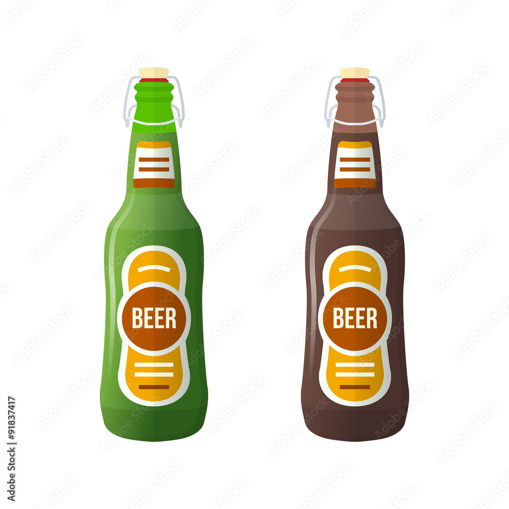 colored flat couple beer bottles lightning stopper illustration.