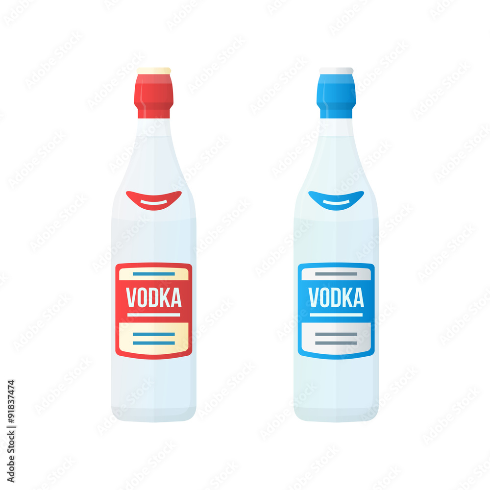 colored flat red and blue label couple vodka bottles illustratio colored flat red and blue label couple vodka bottles illustratio