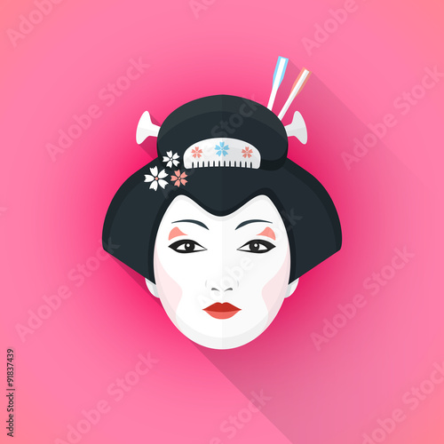 colored flat style geisha face illustration.