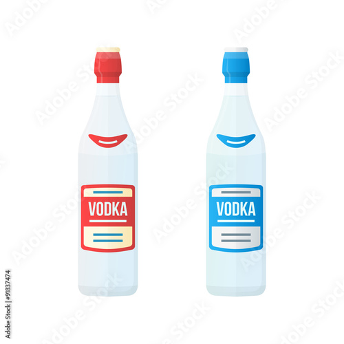 colored flat red and blue label couple vodka bottles illustratio