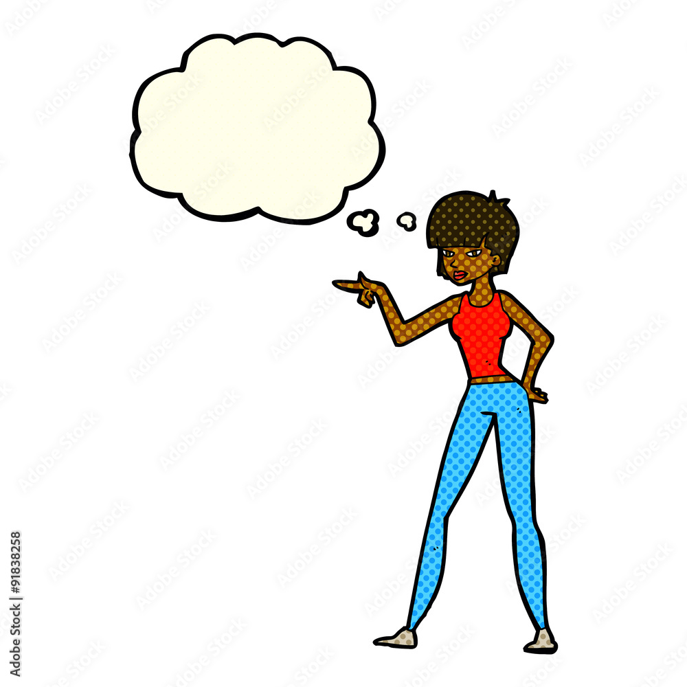 cartoon woman pointing with thought bubble cartoon woman pointing with thought bubble