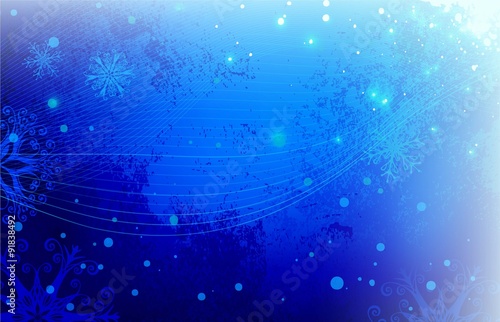 Winter background with abstract blue snowflakes