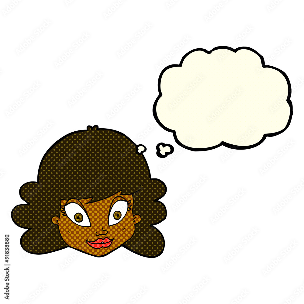 cartoon happy female face with thought bubble cartoon happy female face with thought bubble