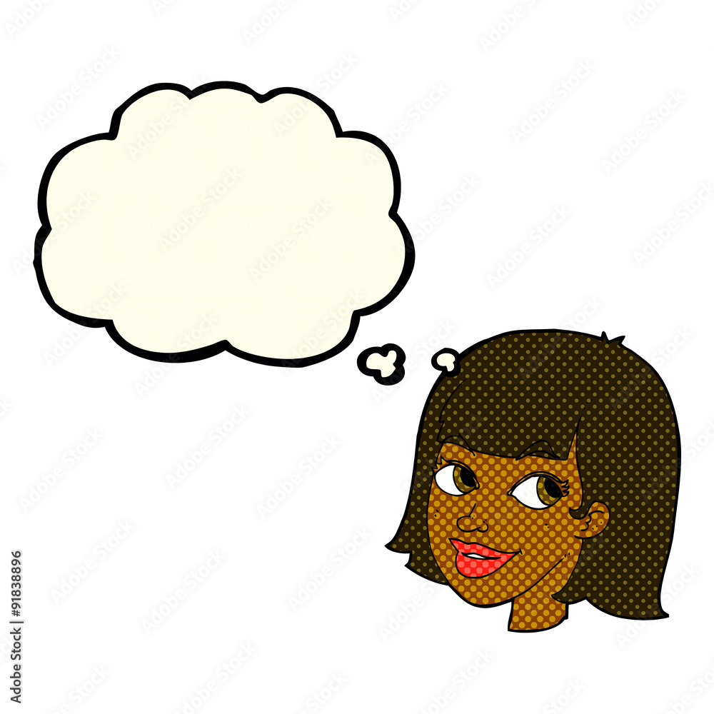 cartoon happy female face with thought bubble cartoon happy female face with thought bubble
