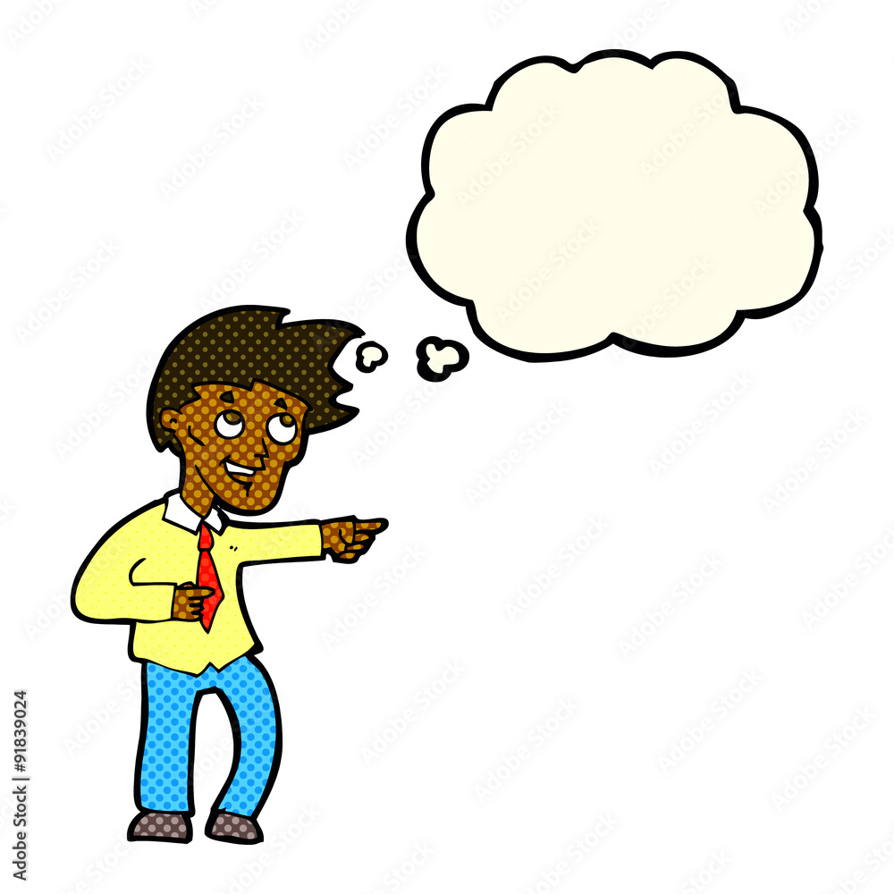 cartoon funny office man pointing with thought bubble cartoon funny office man pointing with thought bubble