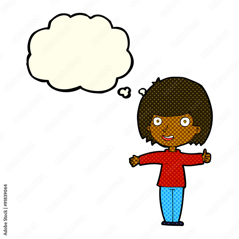cartoon happy woman with thought bubble cartoon happy woman with thought bubble