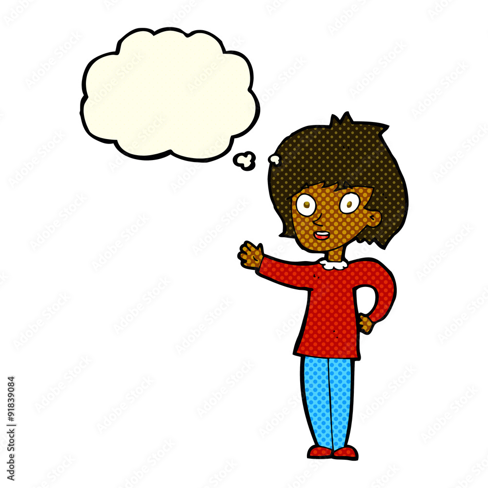 cartoon happy woman with thought bubble cartoon happy woman with thought bubble
