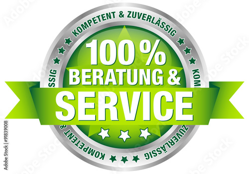 Button Banderole "100% Beratung & Service" grün/silber