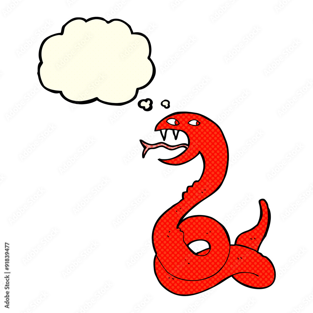 Obraz premium cartoon hissing snake with thought bubble