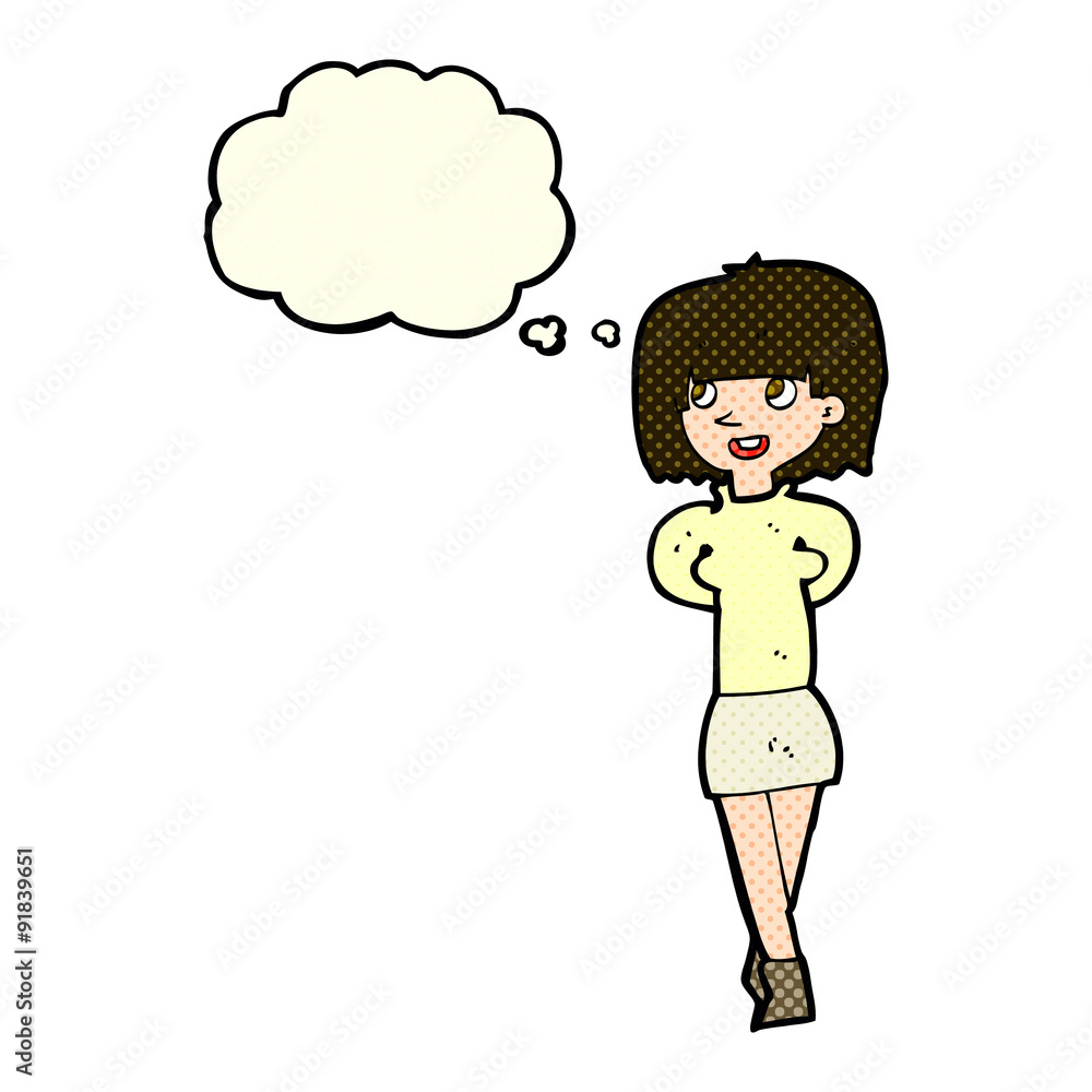 cartoon happy woman with thought bubble cartoon happy woman with thought bubble