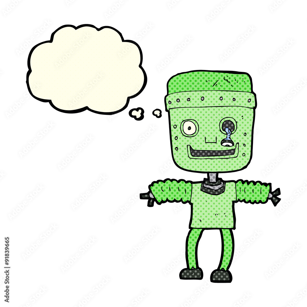 cartoon robot with thought bubble cartoon robot with thought bubble