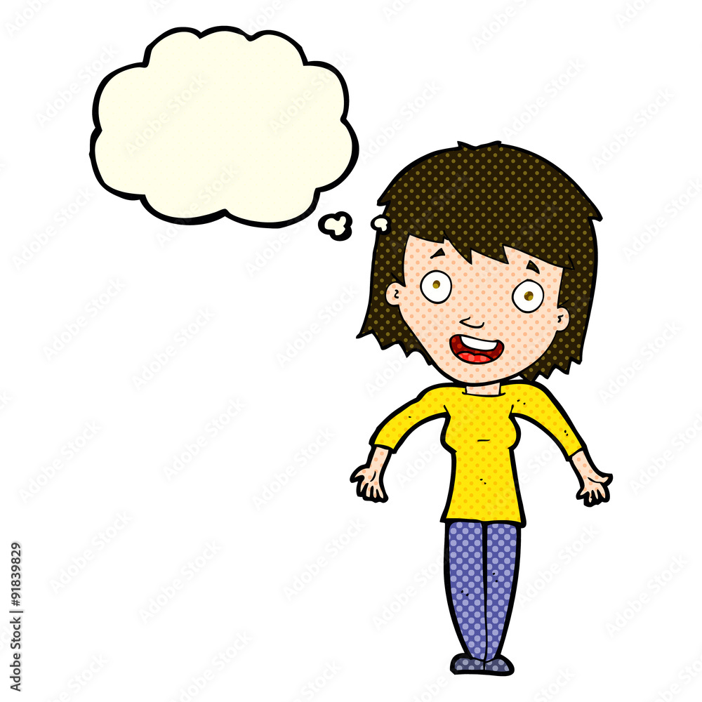 cartoon woman shrugging shoulders with thought bubble cartoon woman shrugging shoulders with thought bubble