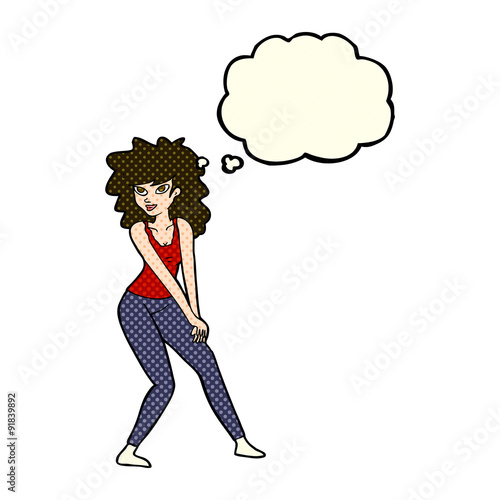 cartoon woman posing with thought bubble