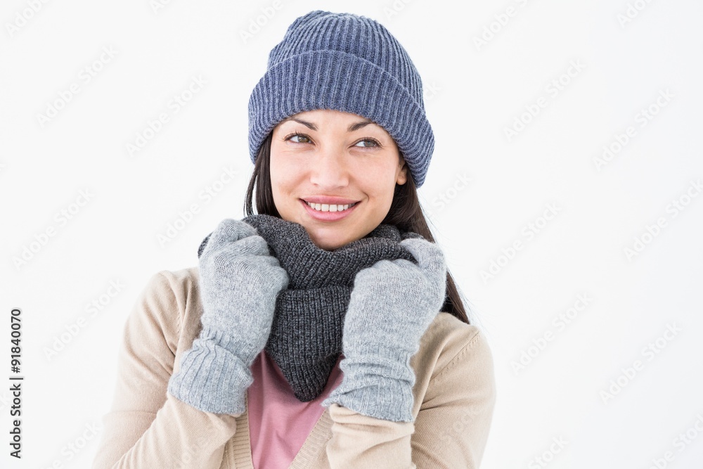Smiling brunette wearing warm clothes Smiling brunette wearing warm clothes