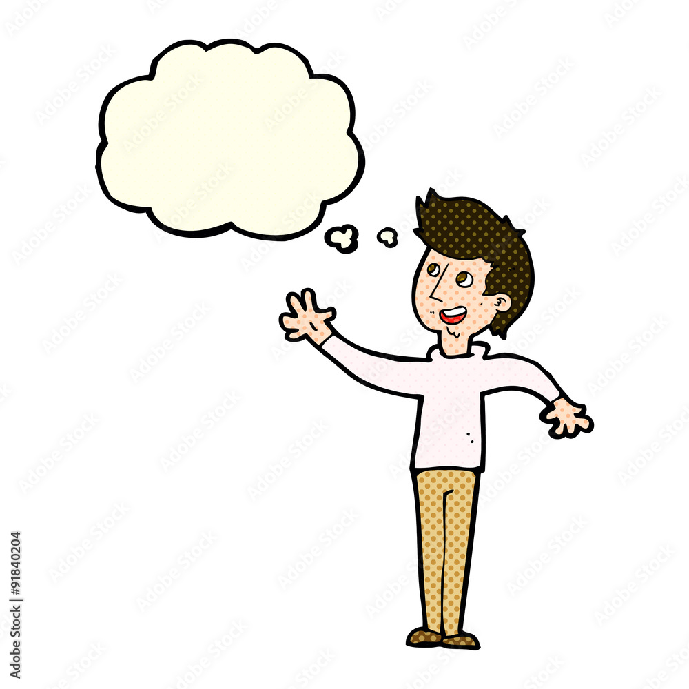 cartoon man waving with thought bubble cartoon man waving with thought bubble