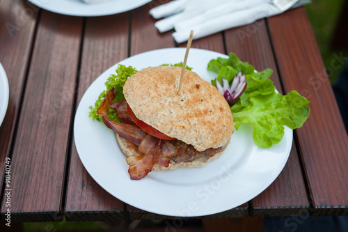 A close-up of tasty- look hamburger. 