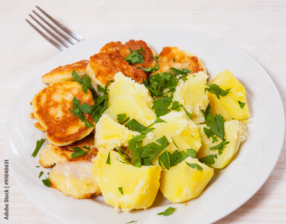 pieces of fish fillets in batter with potato pieces of fish fillets in batter with potato