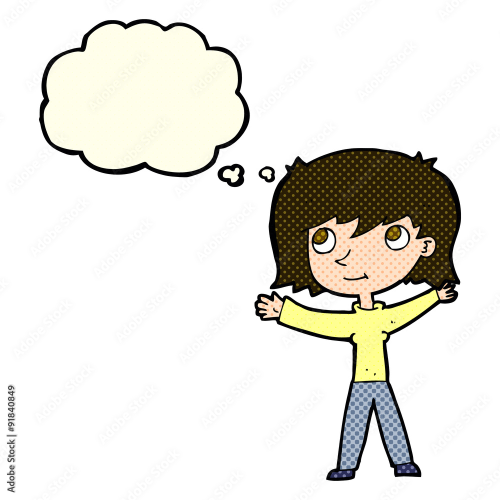 cartoon happy girl with thought bubble cartoon happy girl with thought bubble