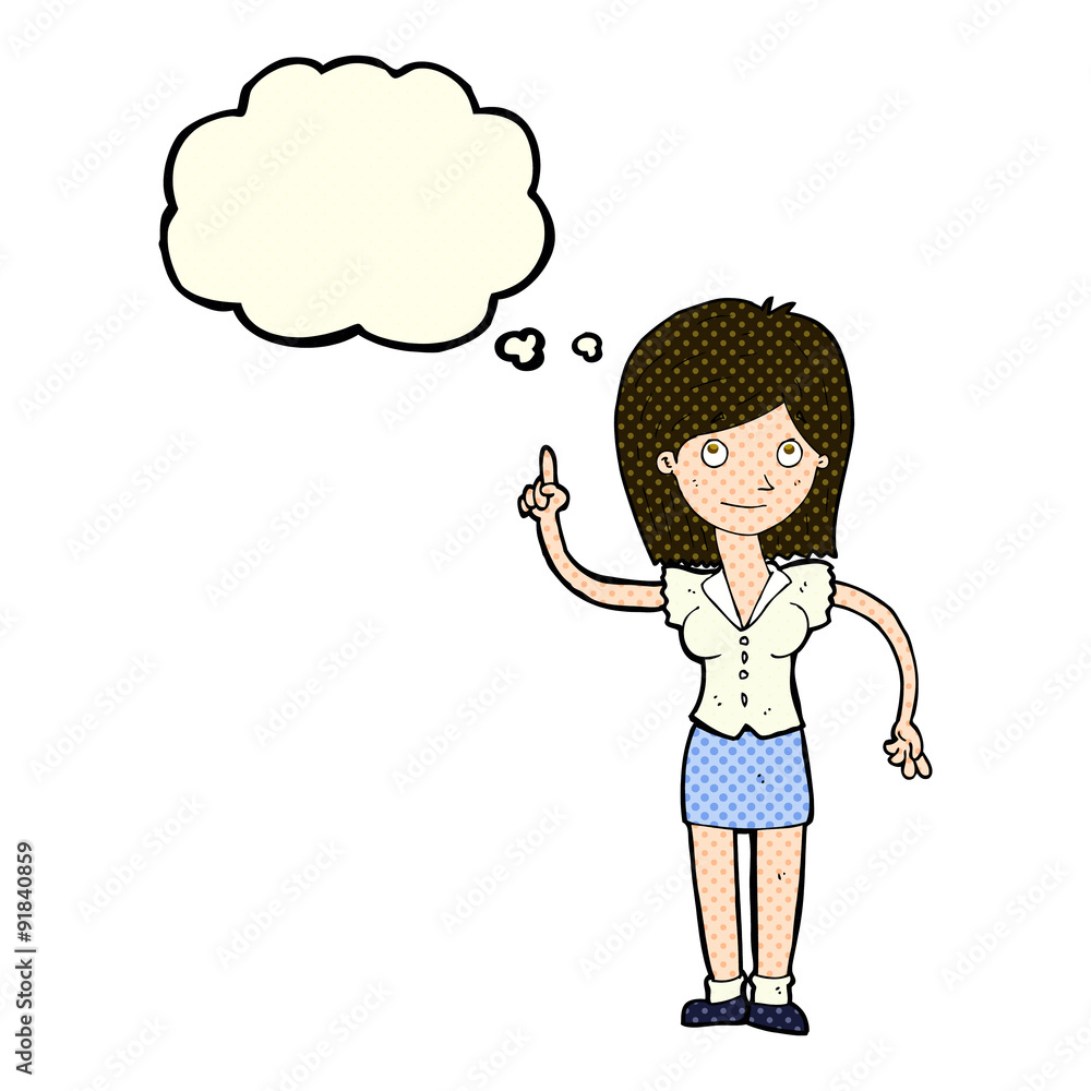 cartoon woman with idea with thought bubble cartoon woman with idea with thought bubble