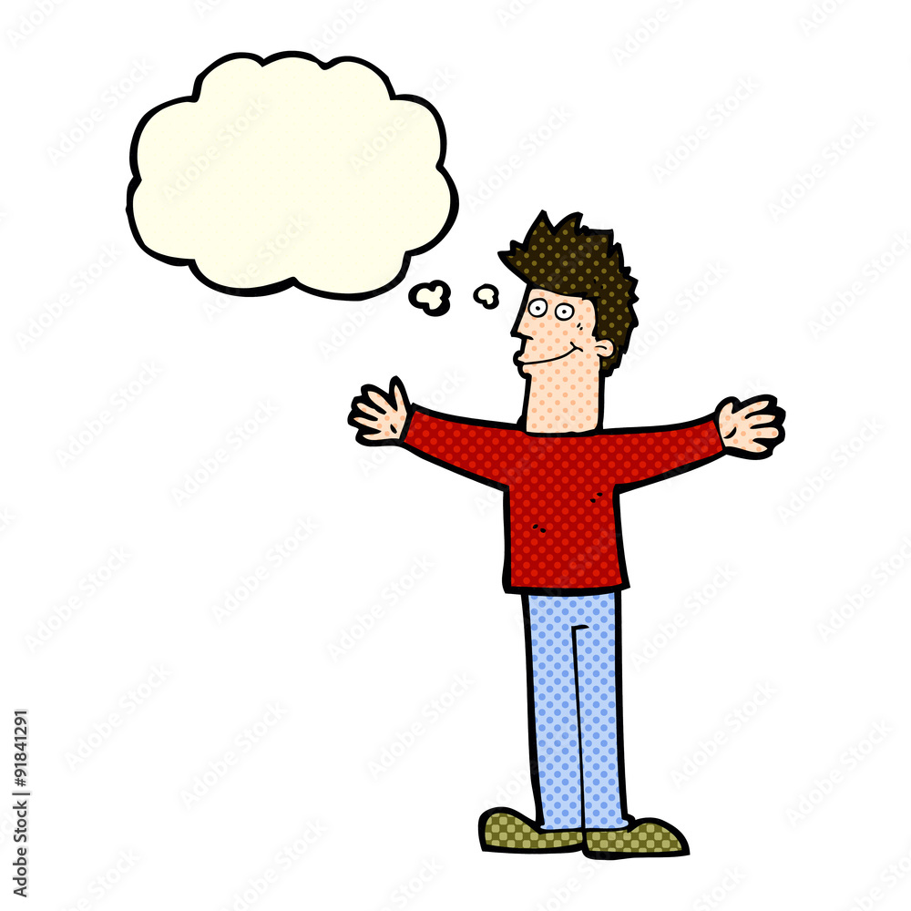 cartoon happy man with thought bubble cartoon happy man with thought bubble