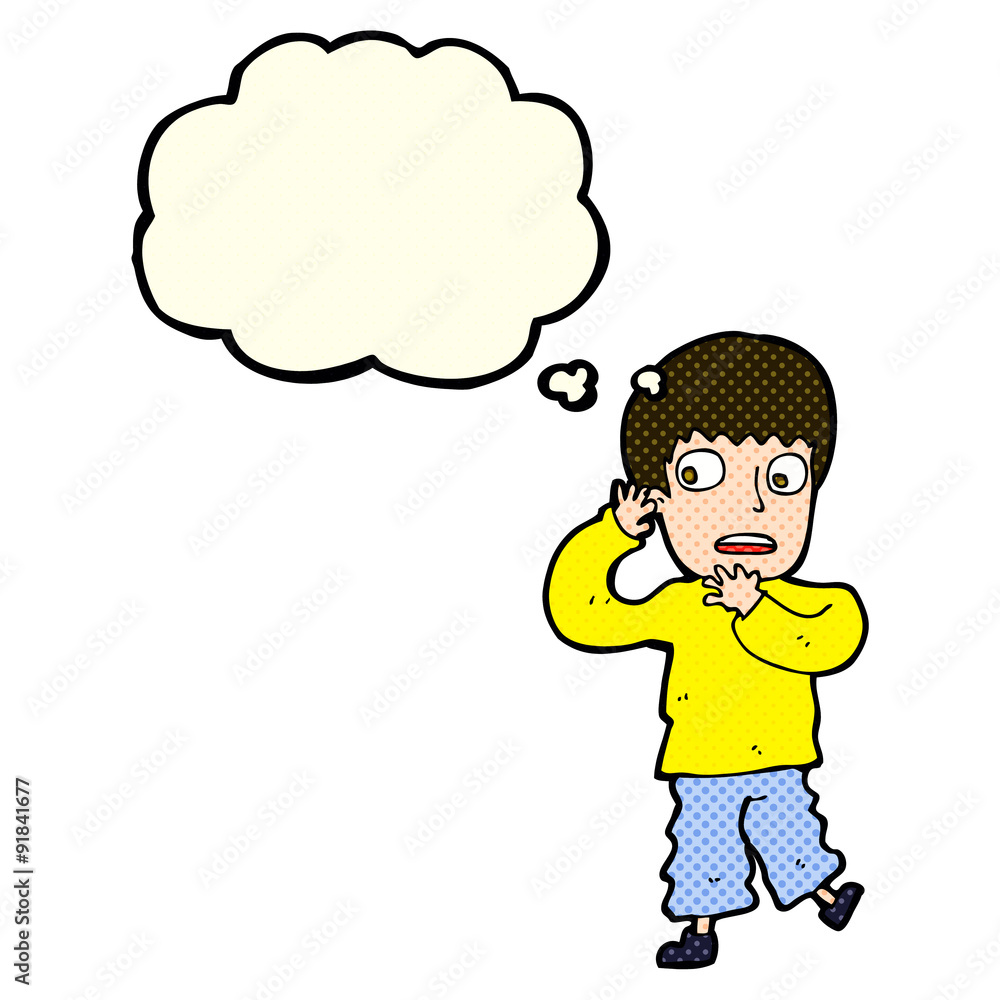 cartoon frightened boy with thought bubble cartoon frightened boy with thought bubble