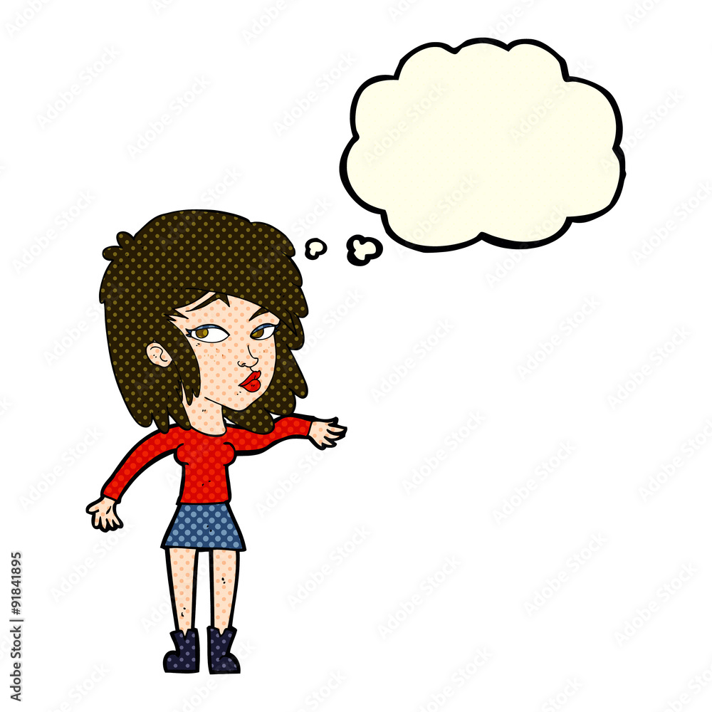 cartoon woman playing it cool with thought bubble cartoon woman playing it cool with thought bubble