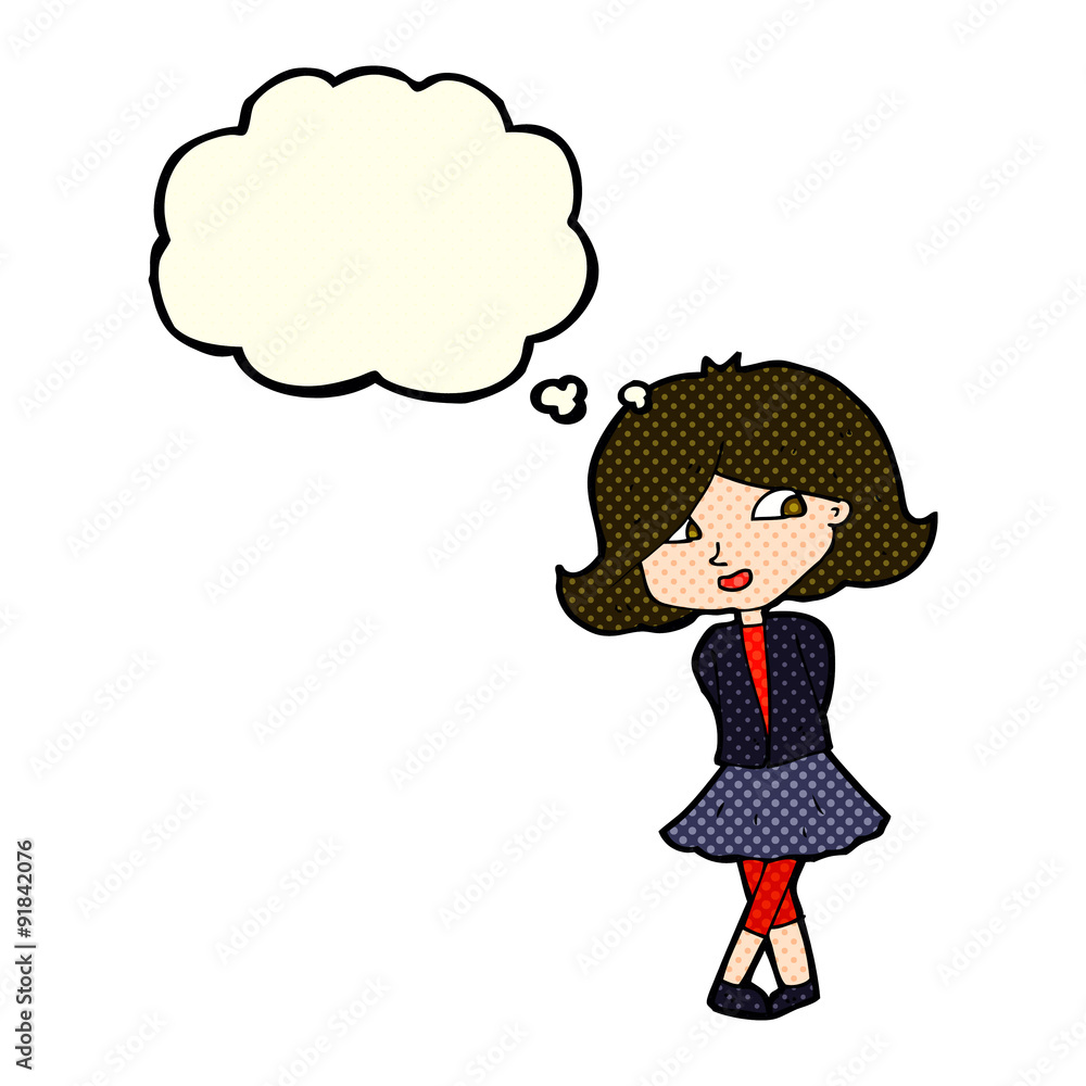 cartoon happy girl with thought bubble cartoon happy girl with thought bubble