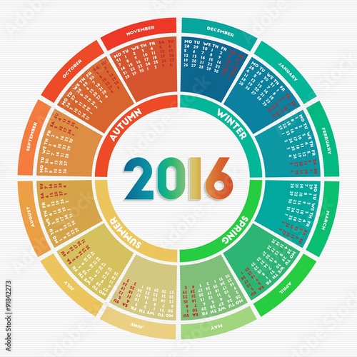 Colorful round calendar 2016