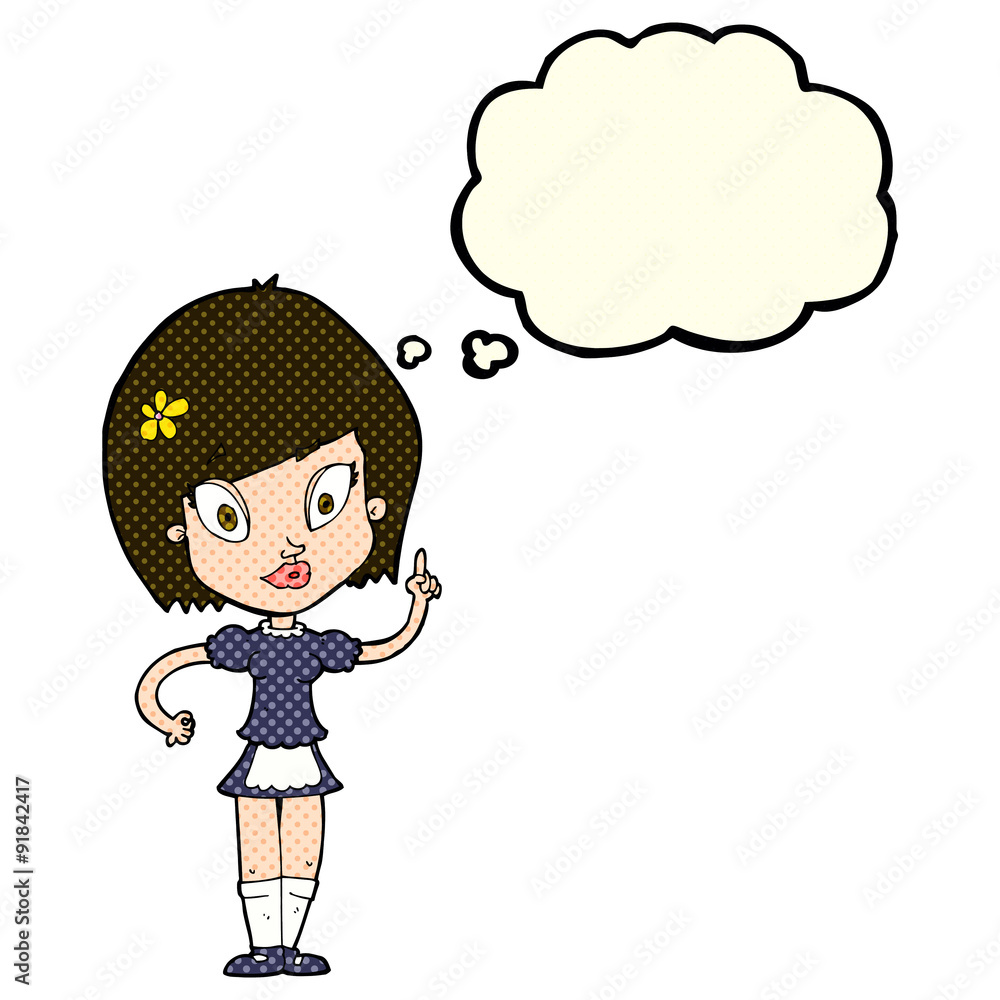 cartoon pretty maid with thought bubble cartoon pretty maid with thought bubble