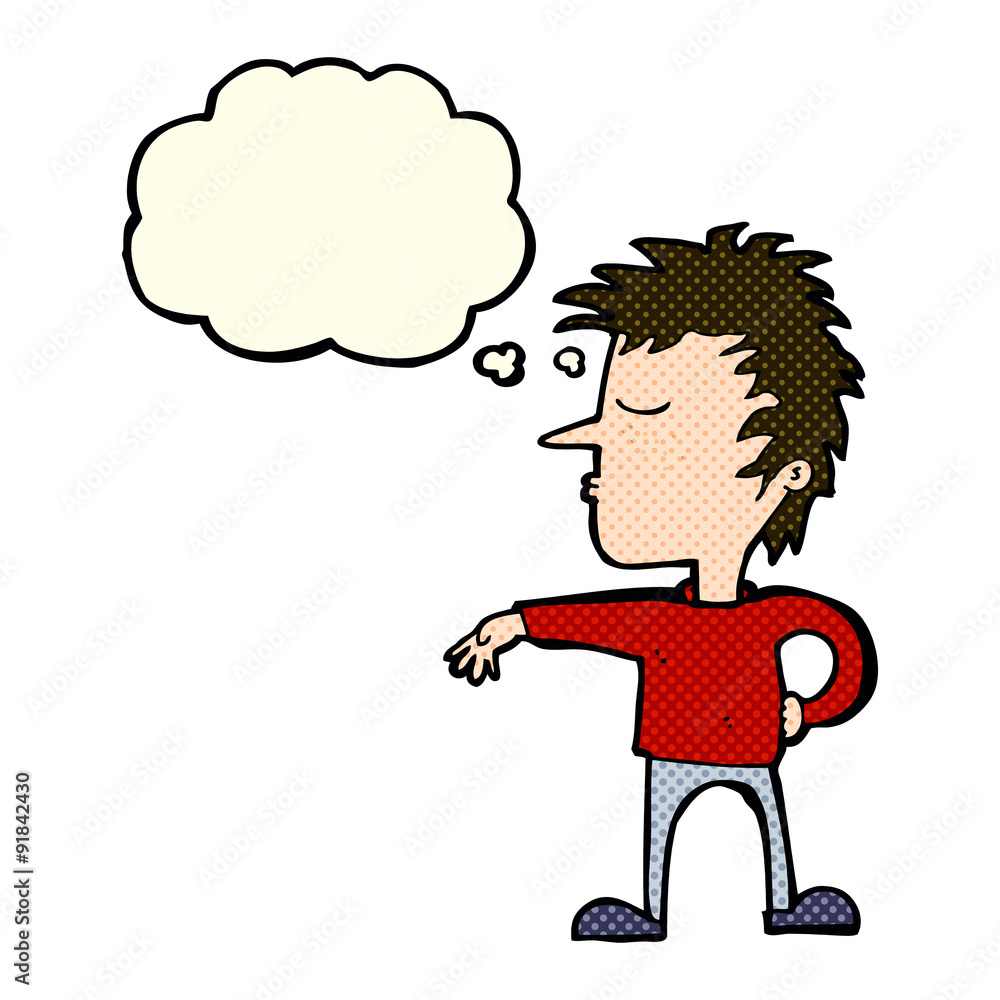 cartoon man making camp gesture with thought bubble cartoon man making camp gesture with thought bubble