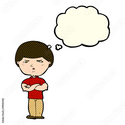 cartoon grumpy man with thought bubble