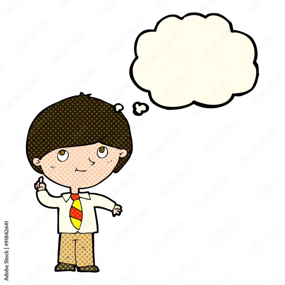 cartoon boy with idea with thought bubble cartoon boy with idea with thought bubble