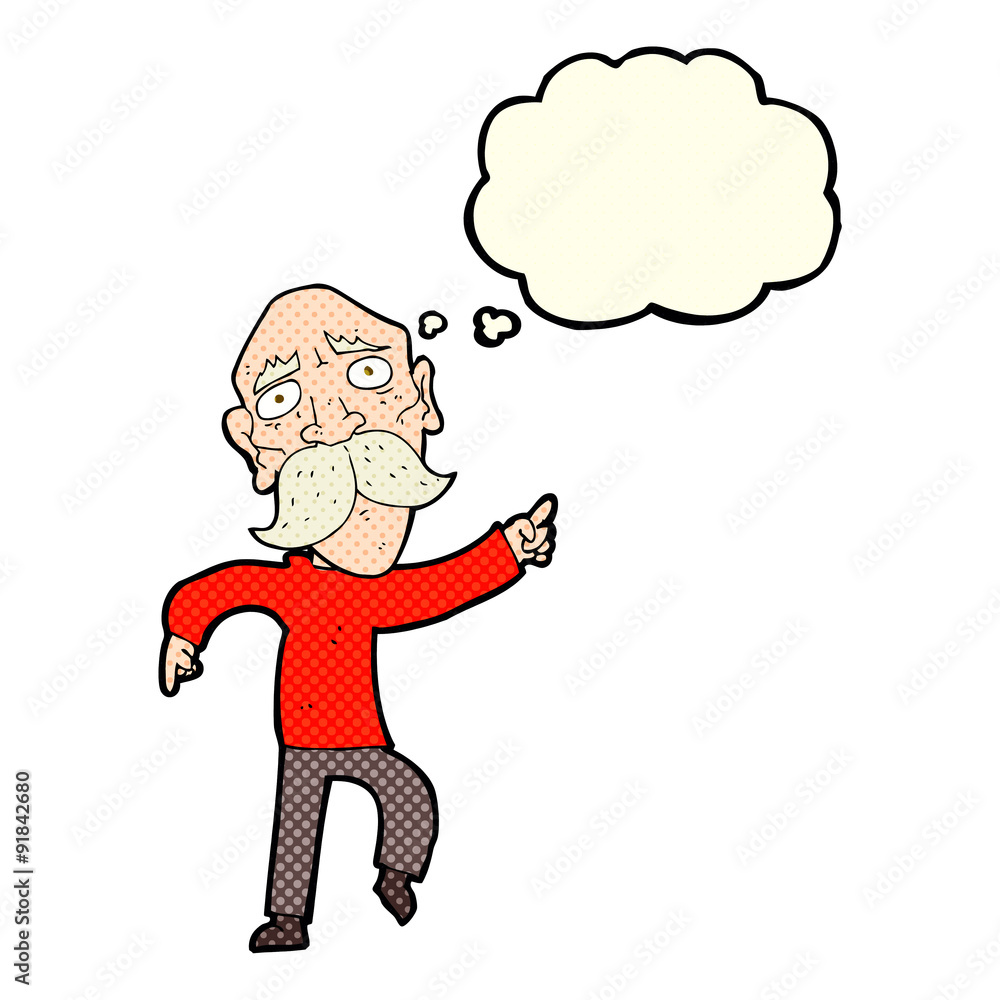 cartoon sad old man pointing with thought bubble cartoon sad old man pointing with thought bubble