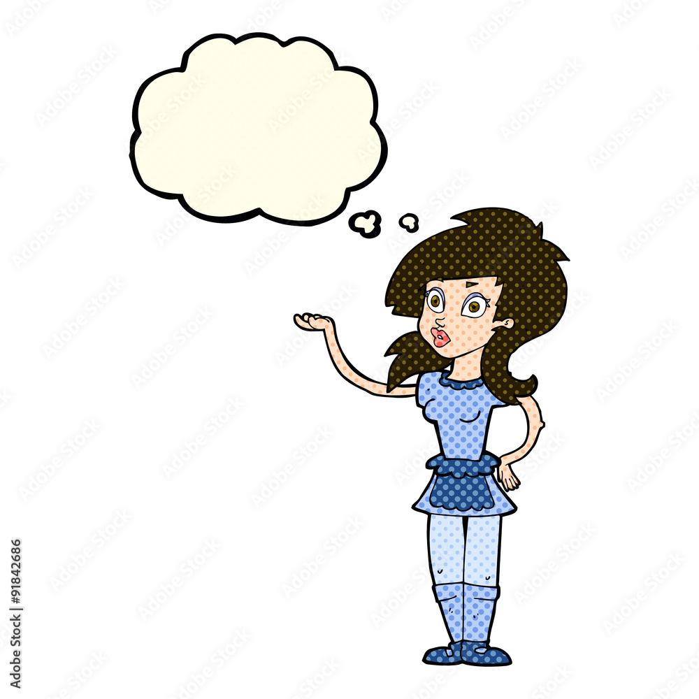 cartoon pretty waitress with thought bubble cartoon pretty waitress with thought bubble