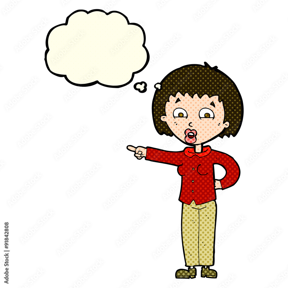 cartoon pointing woman with thought bubble cartoon pointing woman with thought bubble
