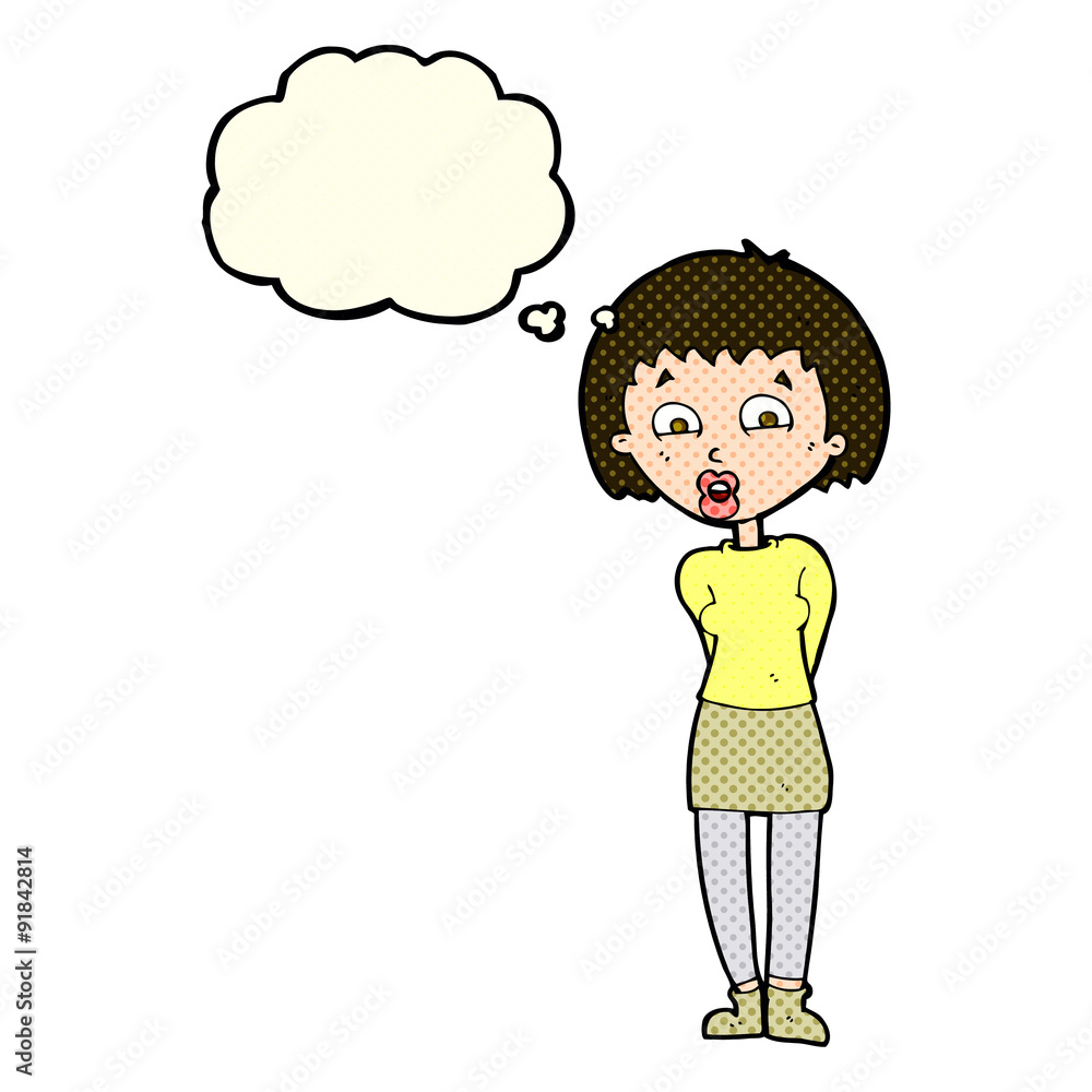 cartoon surprised woman with thought bubble cartoon surprised woman with thought bubble