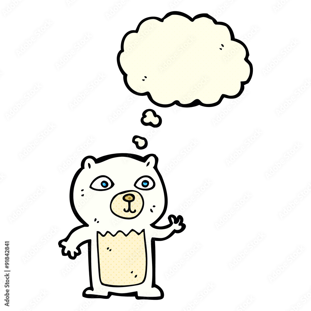 cartoon waving polar bear cub with thought bubble cartoon waving polar bear cub with thought bubble