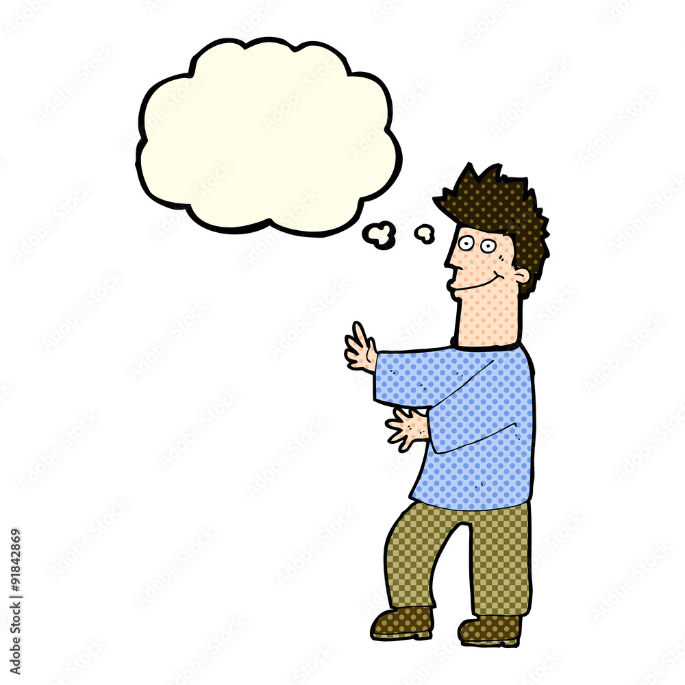 cartoon happy man with thought bubble cartoon happy man with thought bubble