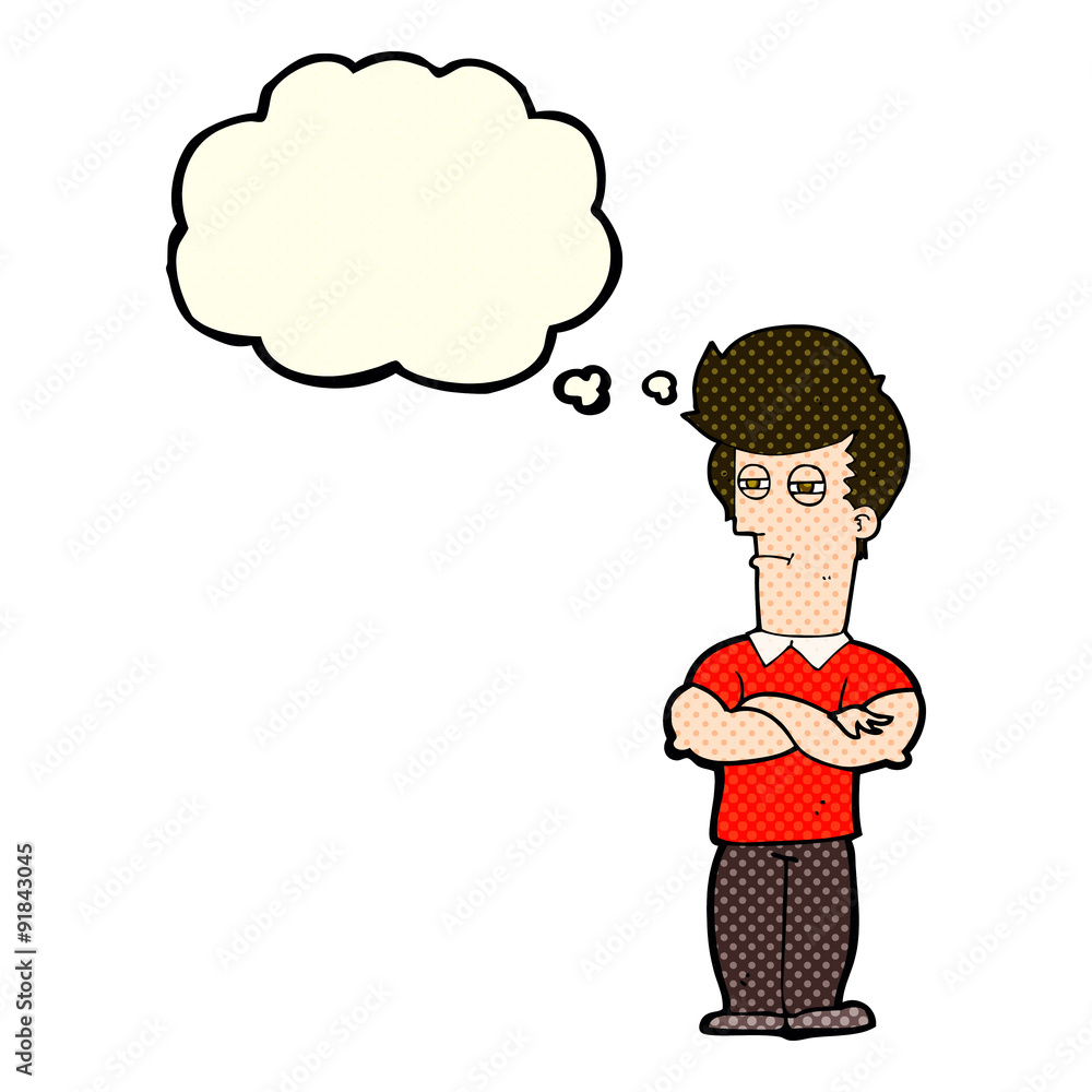 cartoon man with folded arms with thought bubble cartoon man with folded arms with thought bubble