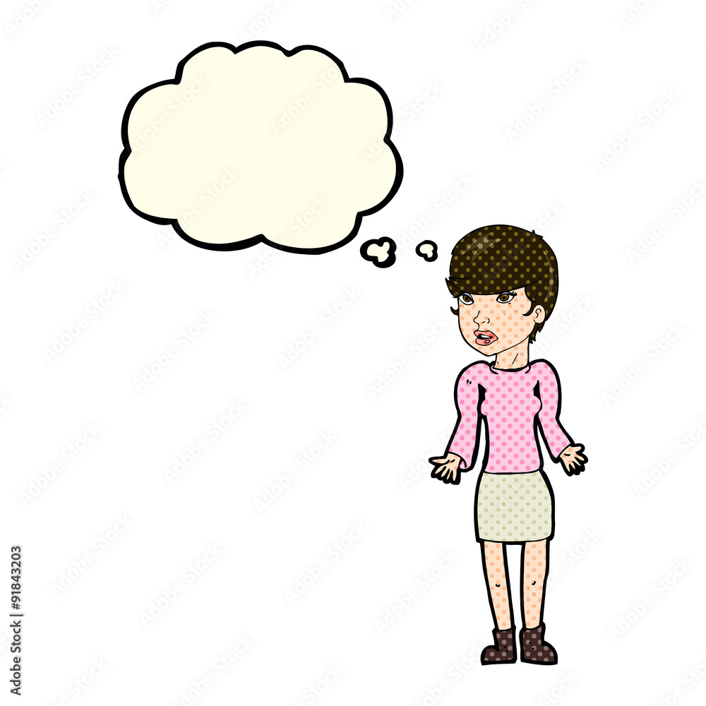 cartoon confused woman with thought bubble cartoon confused woman with thought bubble