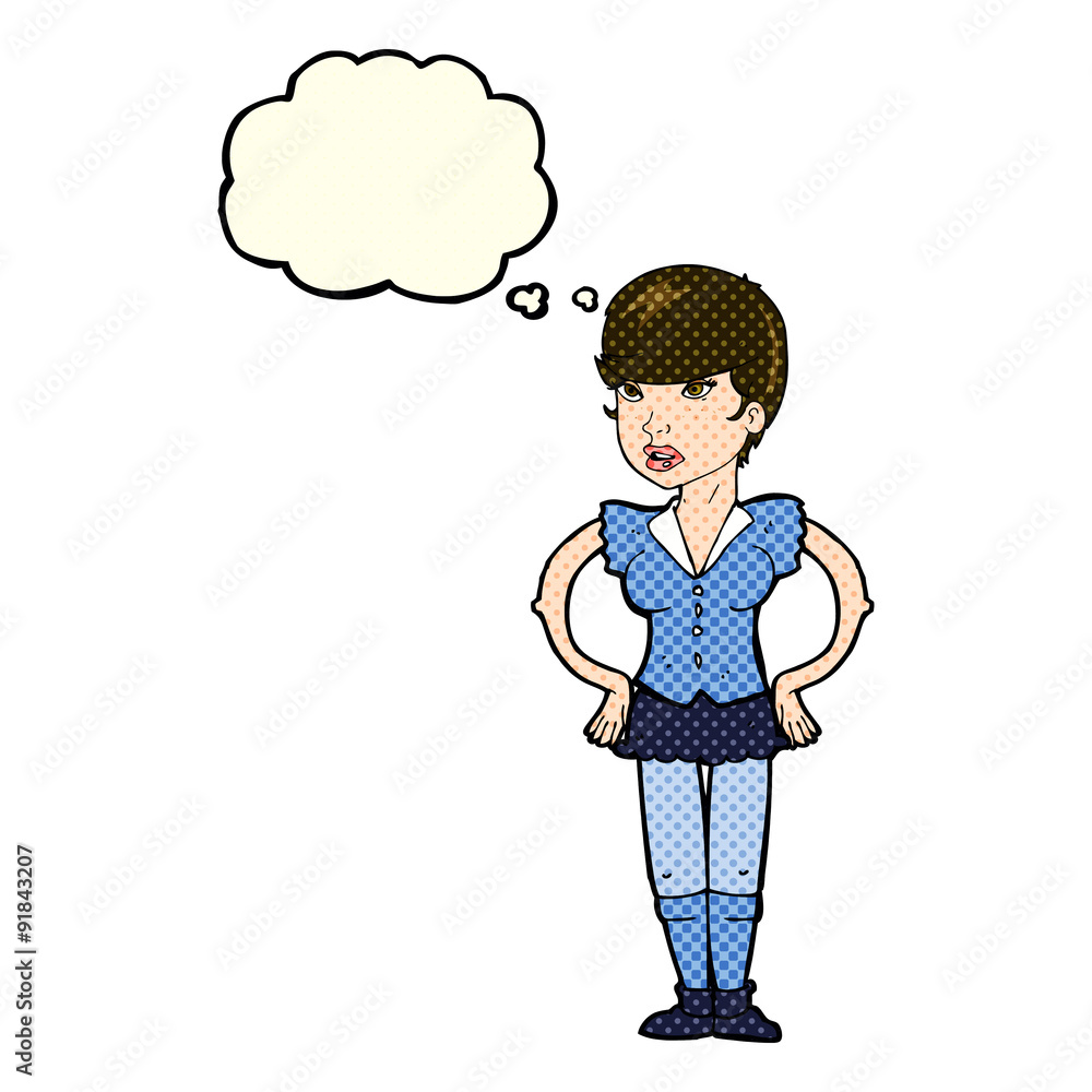 cartoon woman with hands on hips with thought bubble cartoon woman with hands on hips with thought bubble