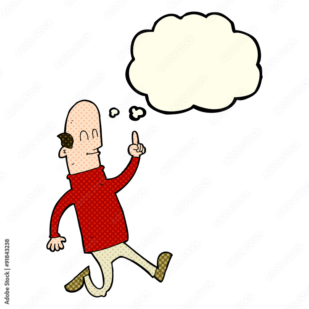 cartoon bald man with idea with thought bubble cartoon bald man with idea with thought bubble