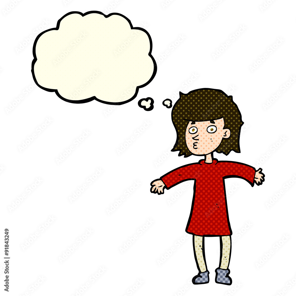 cartoon nervous woman with thought bubble cartoon nervous woman with thought bubble