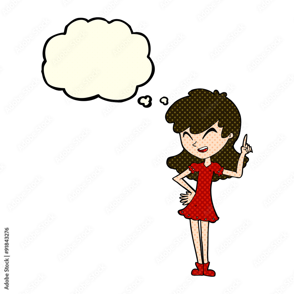 cartoon girl making point with thought bubble cartoon girl making point with thought bubble