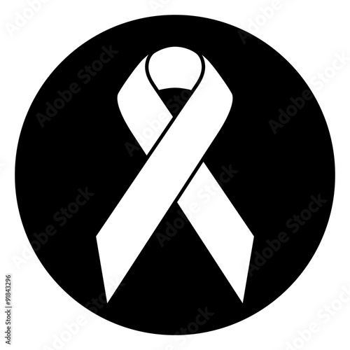 Awareness Ribbon, Schleife / Aids, Krebs, Brustkrebs / Runder Button, Icon, Schwarz-Weiß, Vektor, Freigestellt