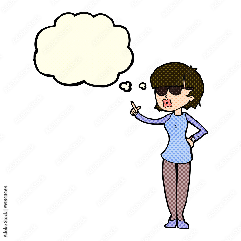 cartoon woman wearing spectacles with thought bubble cartoon woman wearing spectacles with thought bubble