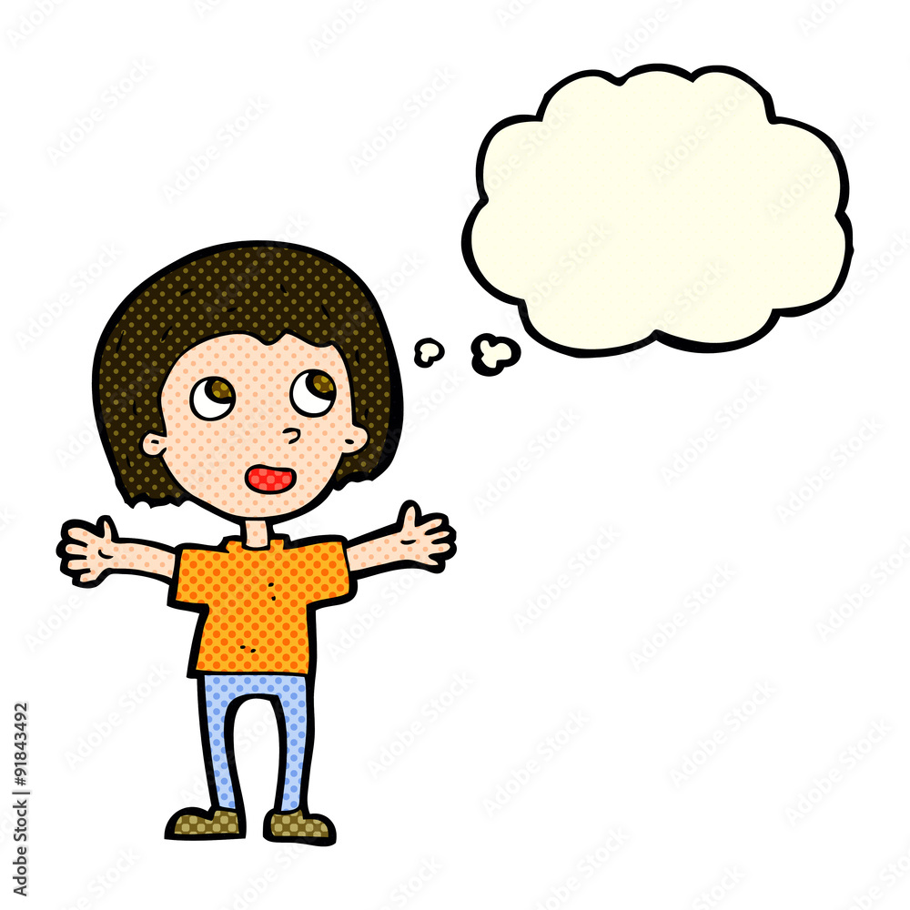 cartoon happy person with thought bubble cartoon happy person with thought bubble