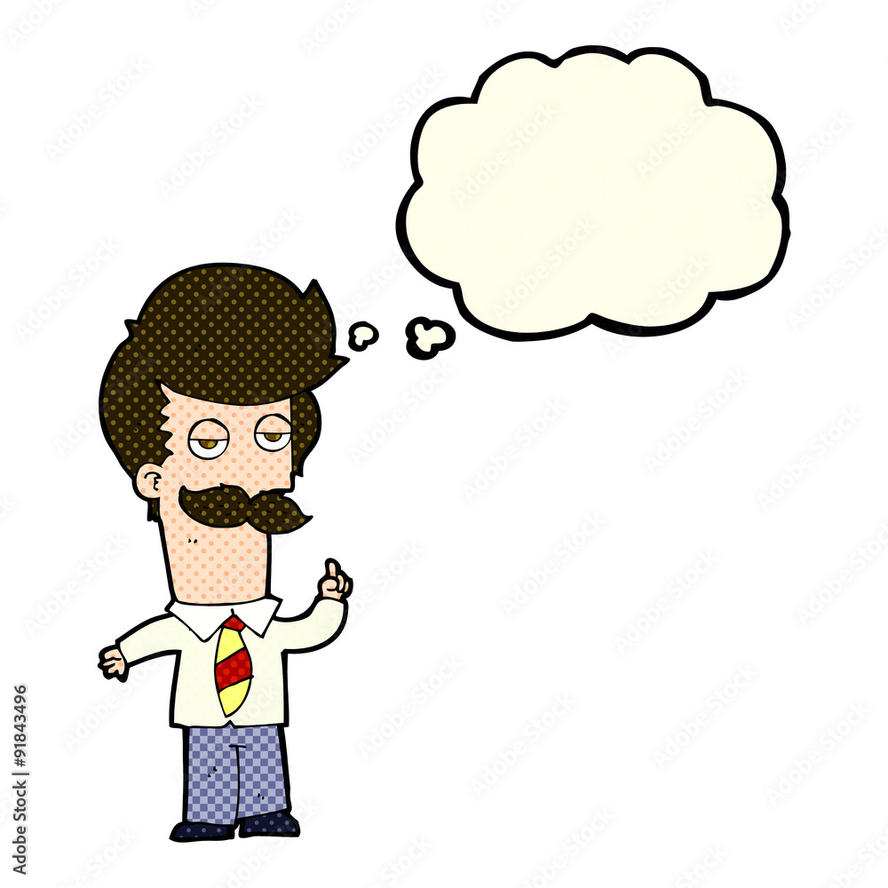 cartoon man with mustache explaining with thought bubble cartoon man with mustache explaining with thought bubble