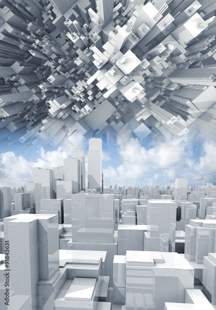 Fototapeta premium Abstract digital cityscape, skyscrapers 3d render